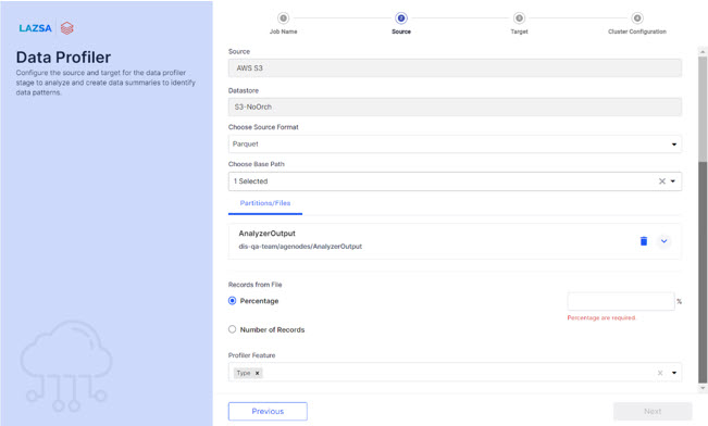 Data Profiler Job Source Config